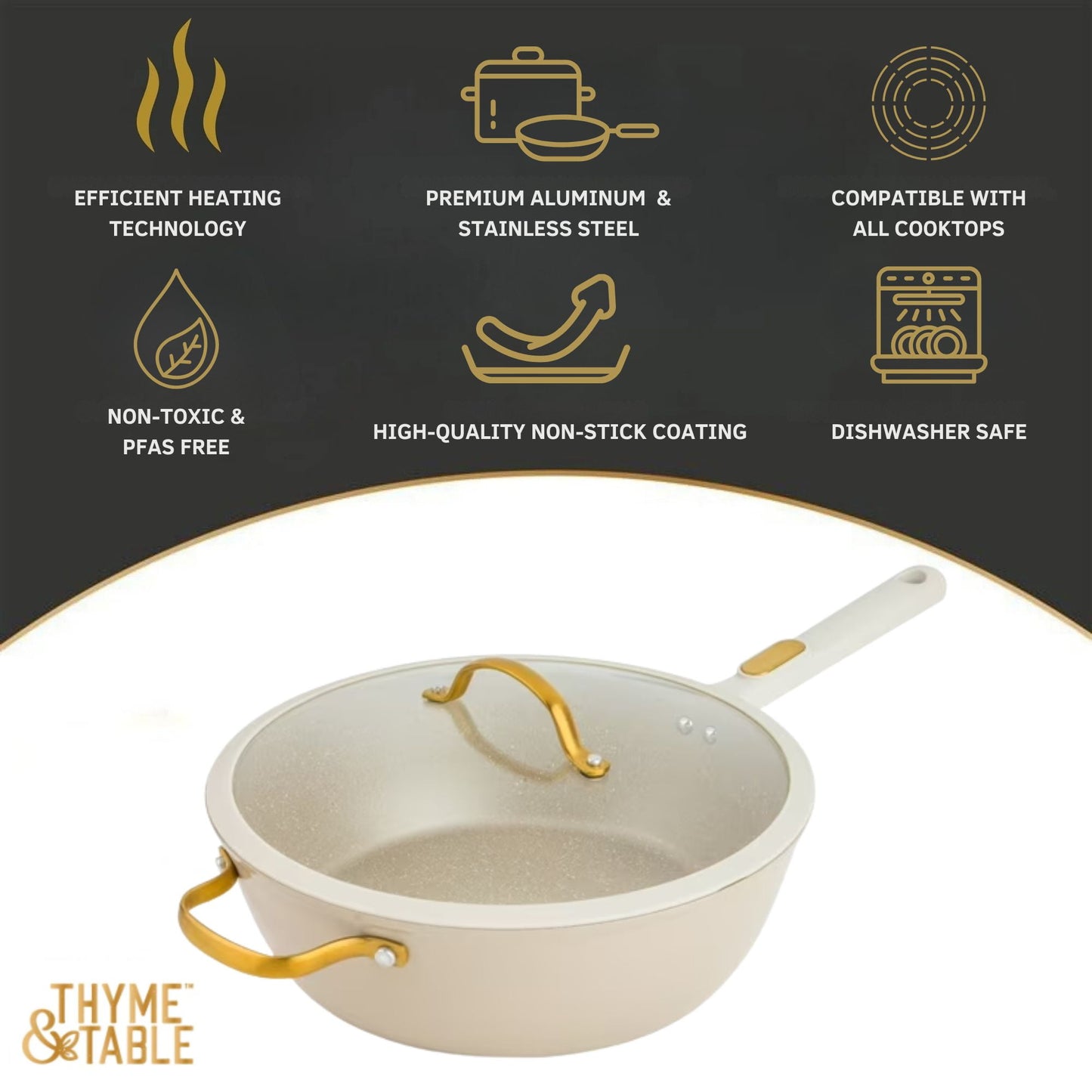 Thyme & Table 5-Quart Non-Stick Aluminum SautÃ© Pan - Taupe & Gold, Granite Collection