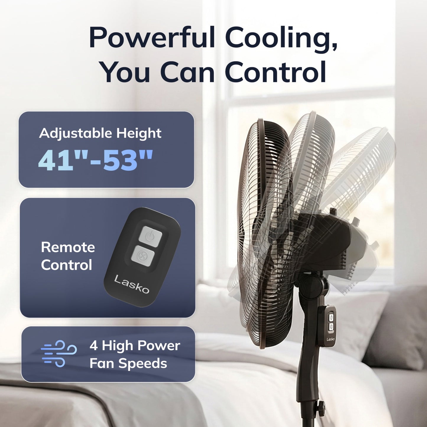 Lasko Cyclone Max 18" 4-Speed Oscillating, Remote, Adjustable Height Pedestal Fan S18605