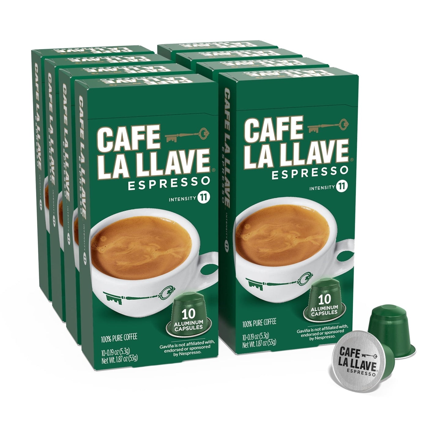 Cafe La Llave Espresso, Dark Roast Latin-Style Coffee Capsules, Intensity 11, 40 Count