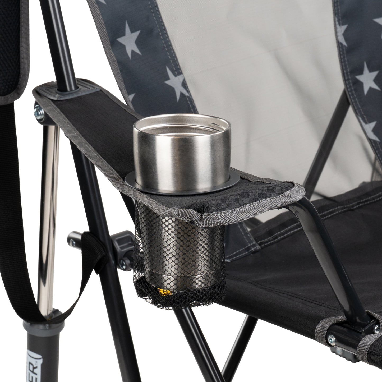 GCI Outdoor Comfort Pro Rocker Foldable Rocking Camp Chair with Mesh Backrest, Americana Greyscale