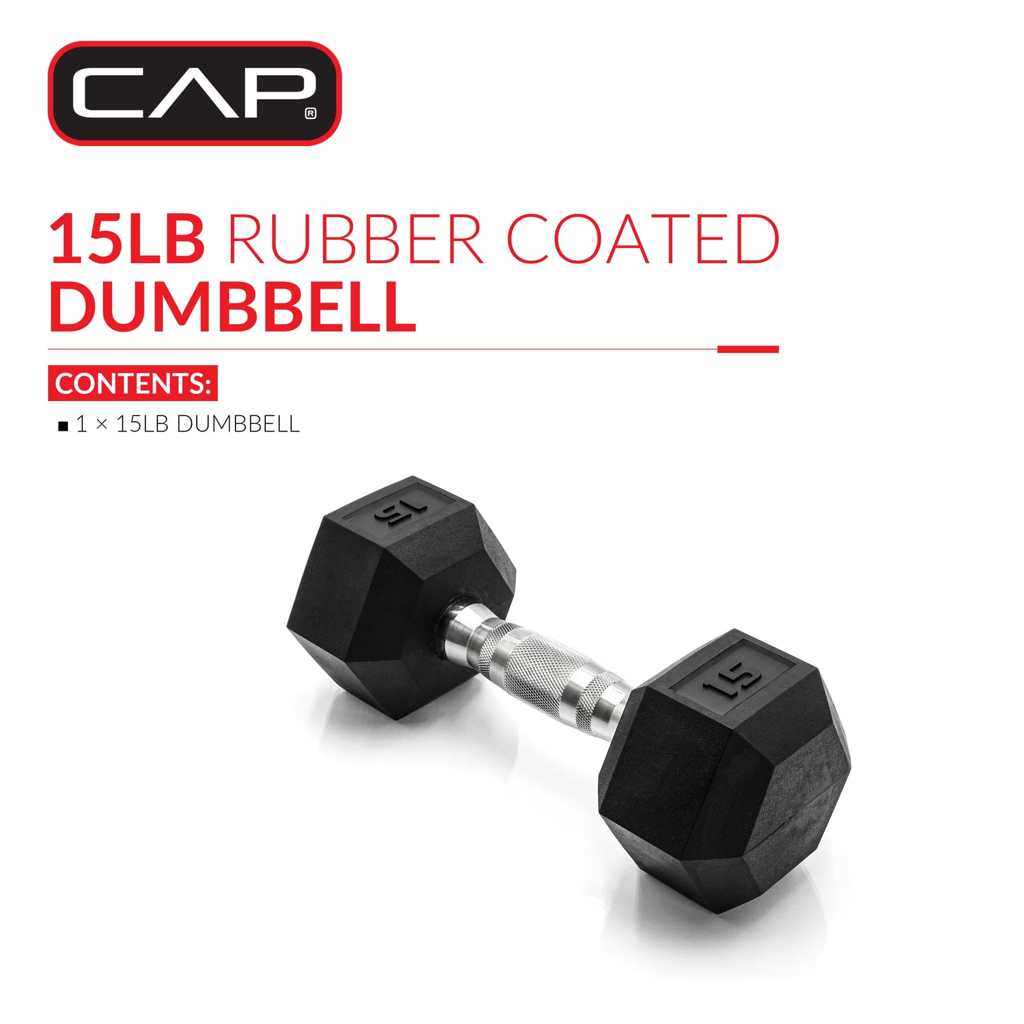 (2 pack) CAP Barbell, 15lb Rubber Hex Dumbbell, Single