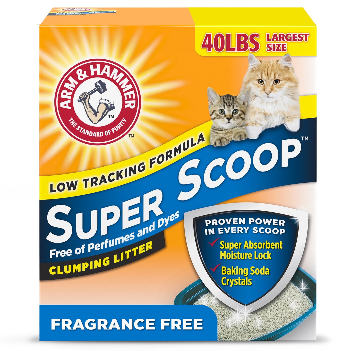 (3 pack) ARM & HAMMER Super Scoop Fragrance Free Clumping Clay Cat Litter, 40 lb