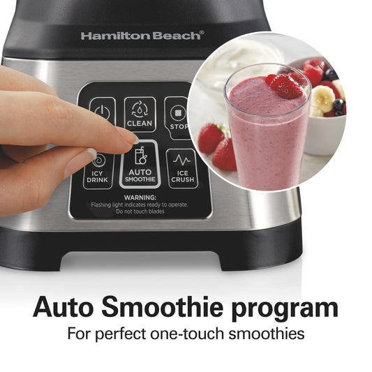 Hamilton Beach Smoothie Smart Blender, 48 oz Glass Jar 850 W Countertop Blender for Kitchen, Stainless Steel