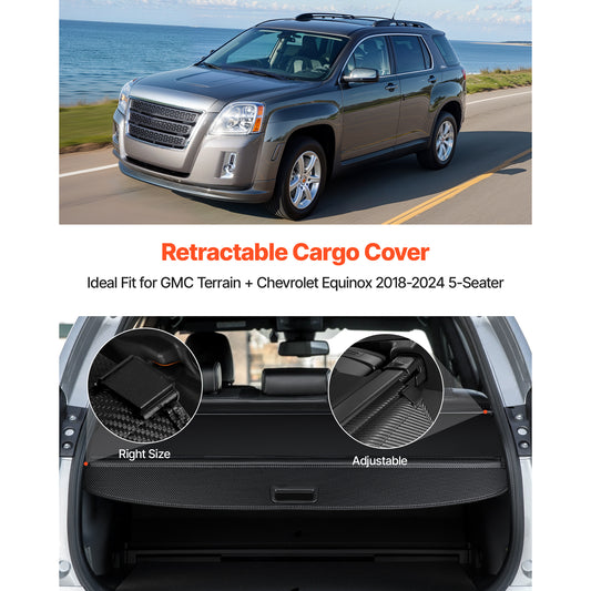 KFFKFF Retractable Cargo Cover, Carbon Fiber Texture Trunk Shield, Privacy Protection Shade, Seamless Installation, Extended Design for GMC Terrain & Chevrolet Equinox 2018-2024 5-Seater