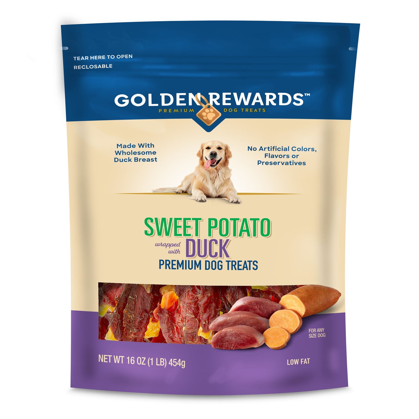 (2 pack) Golden Rewards Sweet Potato Wrapped with Duck Premium Treats for Dogs, 16 oz Bag