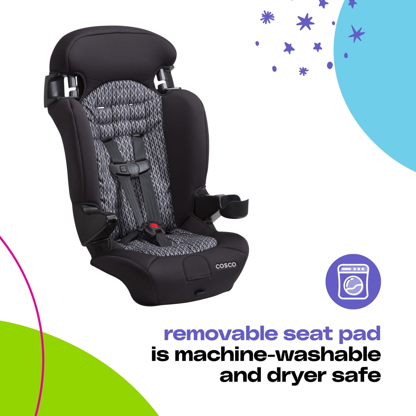 Cosco Kids Finale 2-in-1 Toddler Booster Car Seat, Fiberwave II, Black/Grey, Harness Booster Car Seat