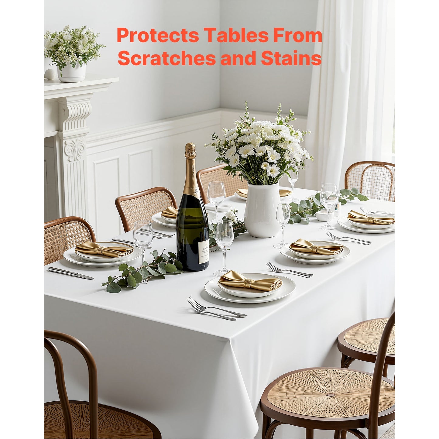 KFFKFF White Tablecloths for Rectangular Tables, 10-Pack, 60 x 102 Inches, Durable and Machine-Washable Polyester Fabric, Wrinkle-Resistant Table Covers for Events, Weddings, Parties, and Banquets