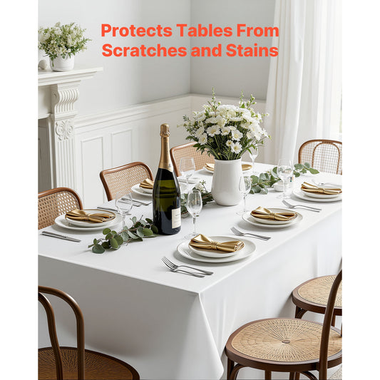 KFFKFF White Tablecloths for Rectangular Tables, 10-Pack, 60 x 102 Inches, Durable and Machine-Washable Polyester Fabric, Wrinkle-Resistant Table Covers for Events, Weddings, Parties, and Banquets