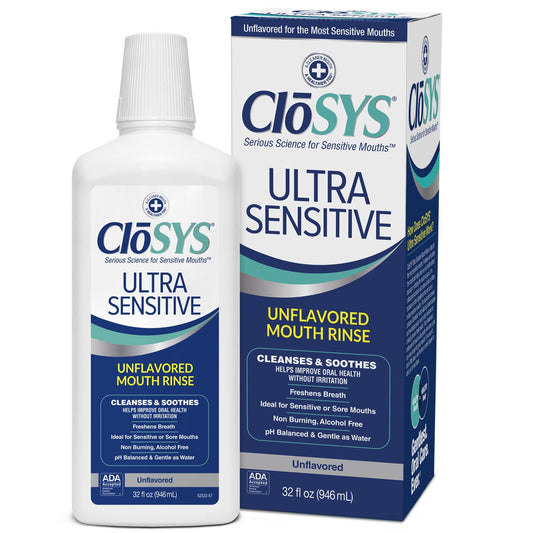 (3 pack) CloSYS Ultra Sensitive Mouthwash, Unflavored, 32 fl oz