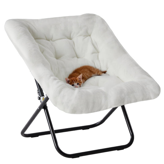 EDX Comfy Chair for Adults, Soft Faux Fur Folding Lounge for Bedroom Living Room Dorm Rooms Flexible Reading Chair, White