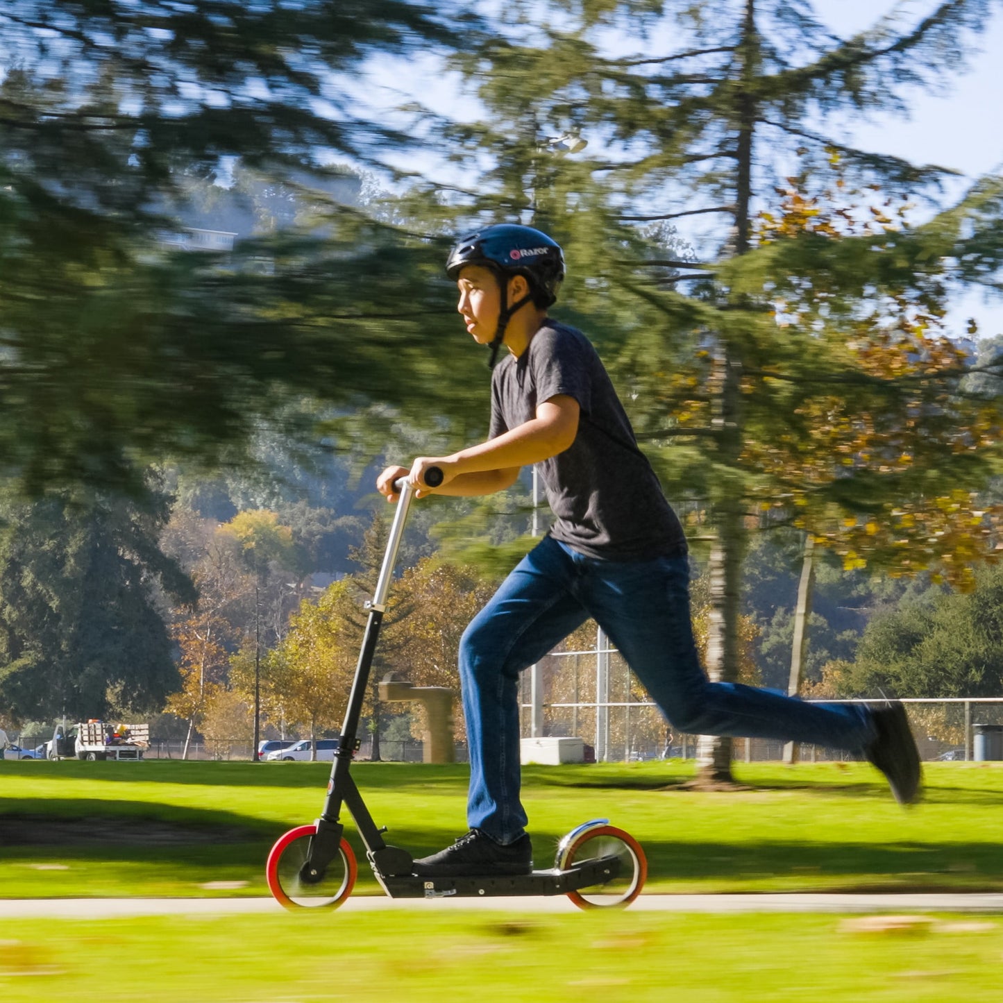 Razor Carbon Lux Kick Scooter - Red/Black, Spoked Large Wheels, Folding Scooter for Up to 220 lbs