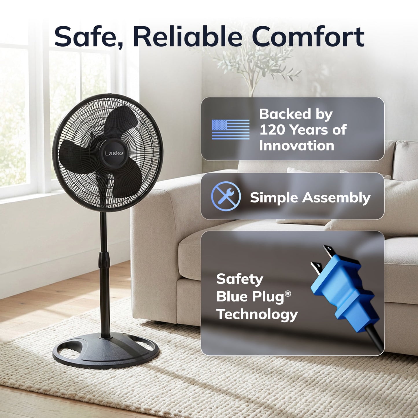 Lasko 16" 3-Speed Oscillating, Adjustable Height, Pedestal Fan S16500