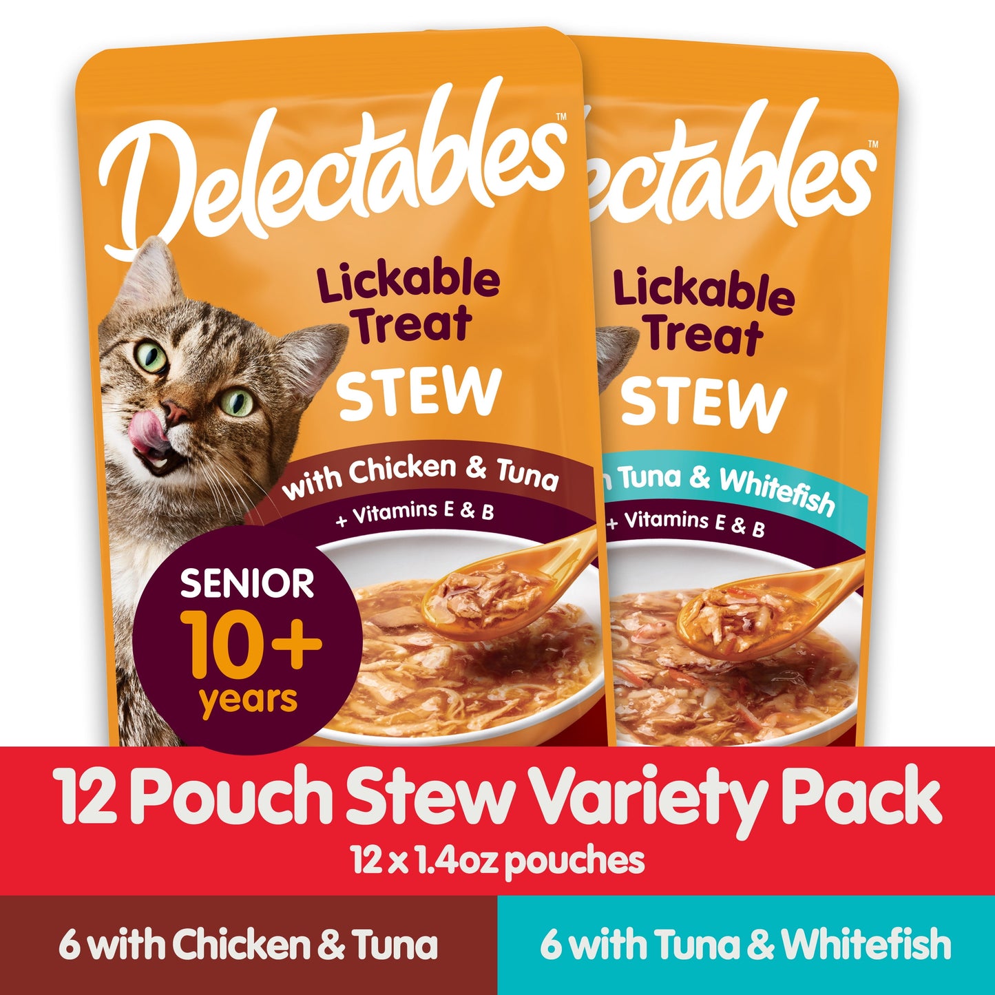 (4 pack) Delectables Stew Senior 10+ Variety Pack Lickable Cat Treats, 12-Pack