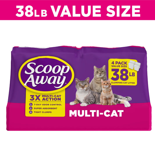 (3 pack) Scoop Away Multi Cat Litter With Meadow Fresh Scent, 38 lb. Box