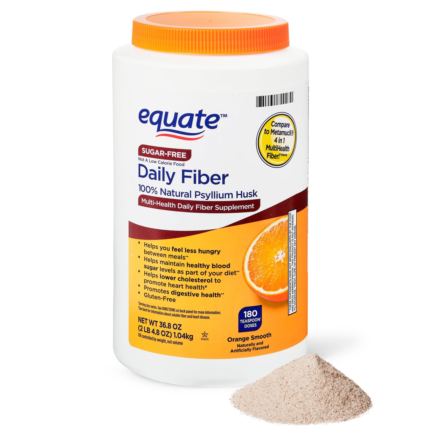 Equate Sugar-Free Daily Fiber Powder Orange Smooth, 36.8 oz, Compare to Metamucil® 4-in-1 Multihealth Fiber™