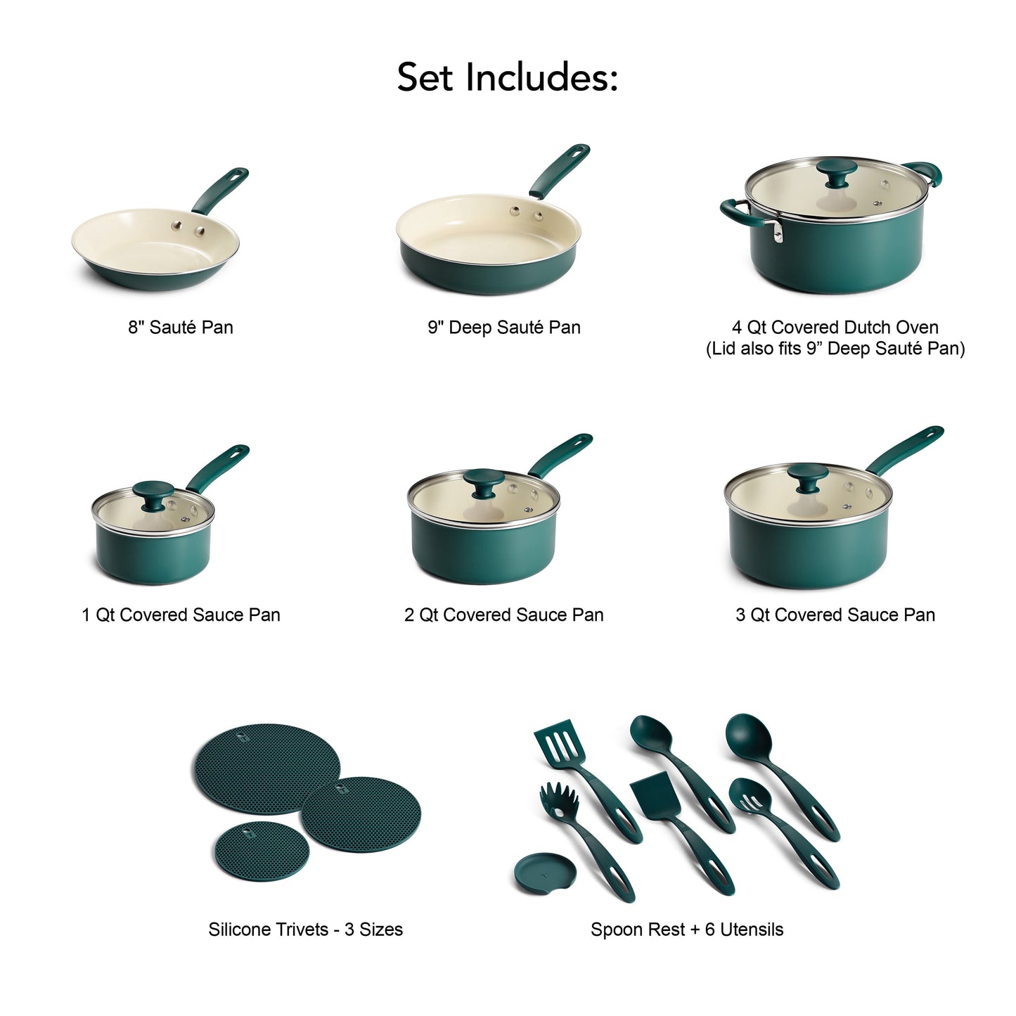 Tramontina Ceramaware 20-Piece Ceramic Nonstick Cookware Set , Green