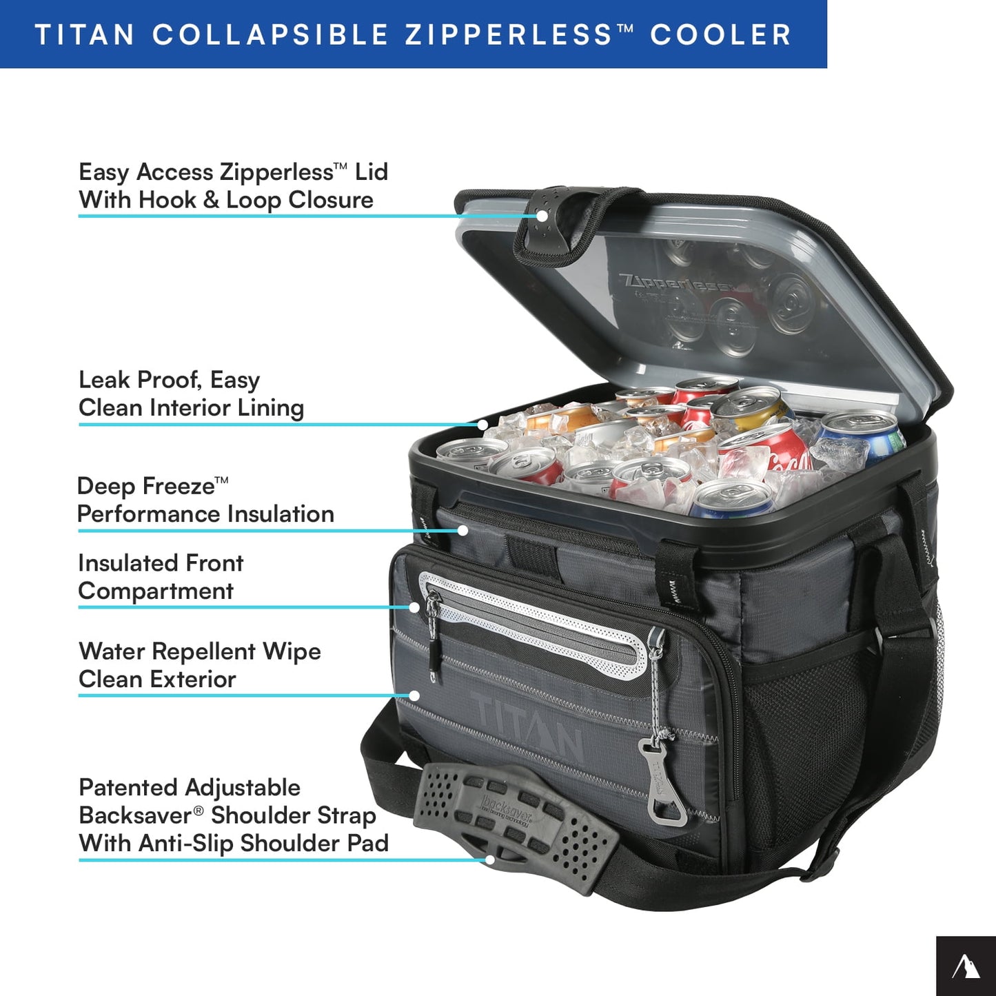 Titan by Arctic Zone 40 Can, 27 Quart Collapsible Zipperless Soft Cooler, Basalt Gray