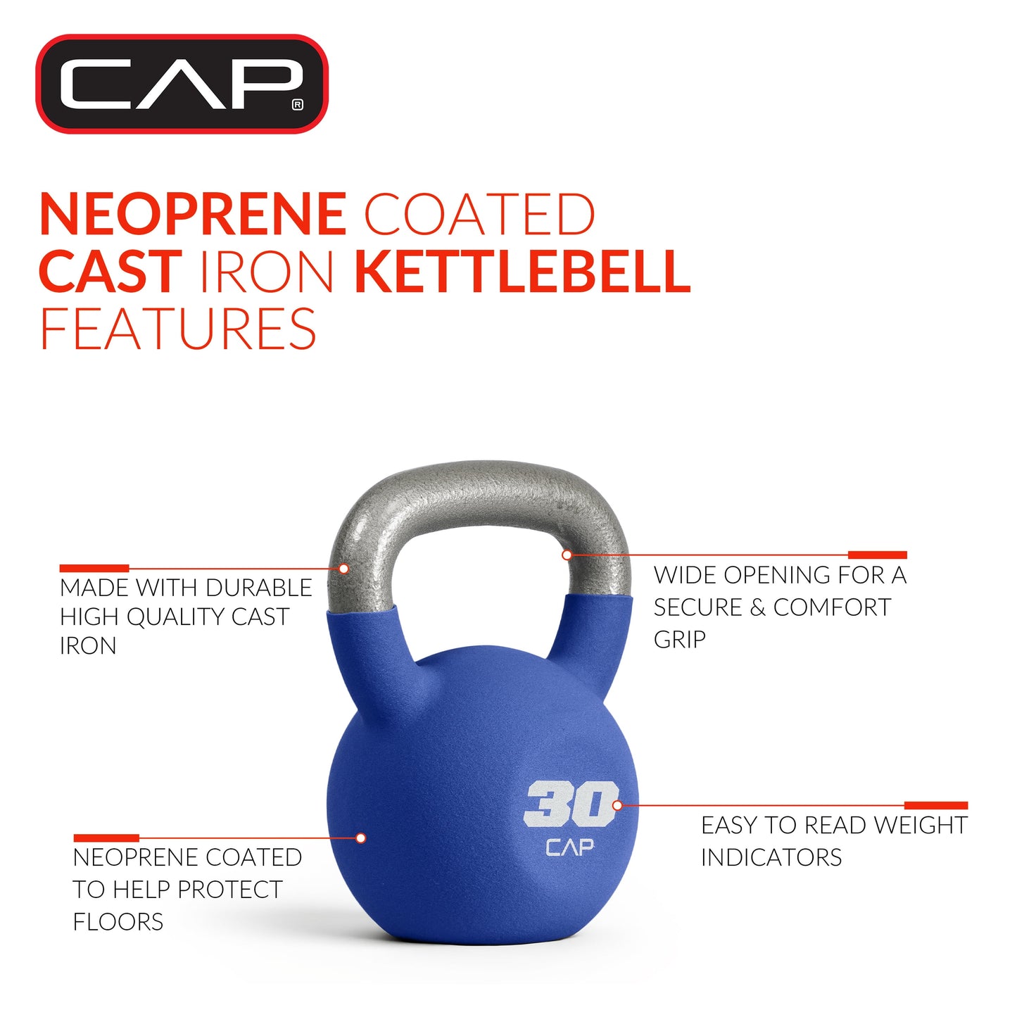 CAP, 30lb Neoprene Coated Kettlebell, Blue