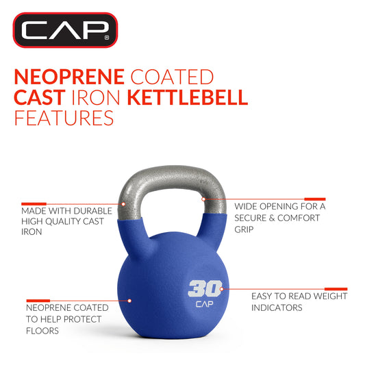 CAP, 30lb Neoprene Coated Kettlebell, Blue