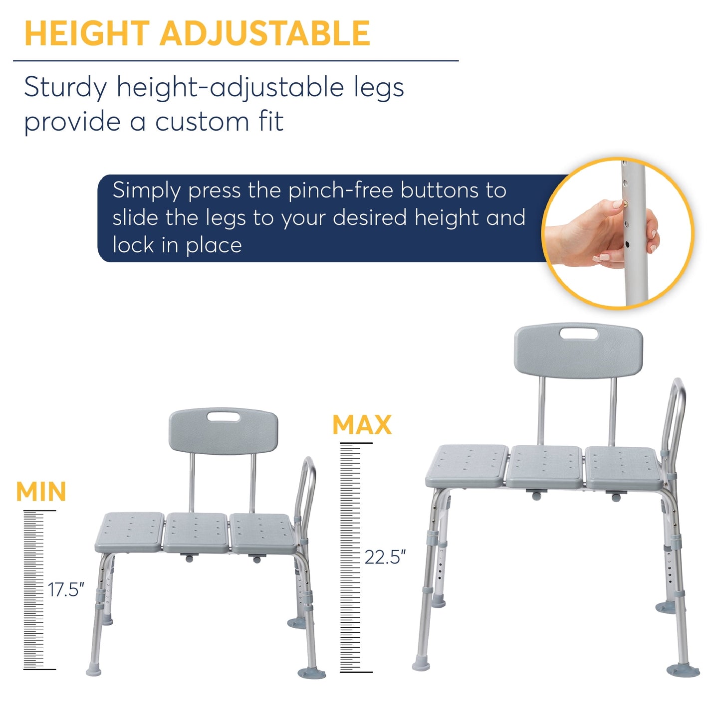 Drive Medical Plastic Tub Transfer Bench with Adjustable Backrest