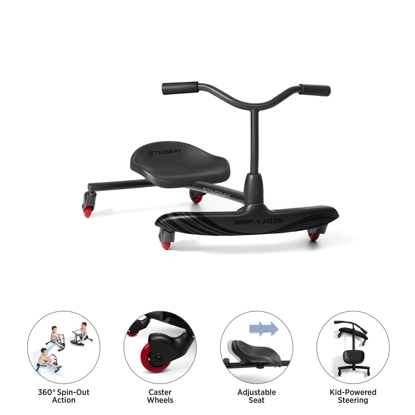 Radio Flyer Stingray, Caster Scooter Ride-On for Kids with Handles, 360 Spins