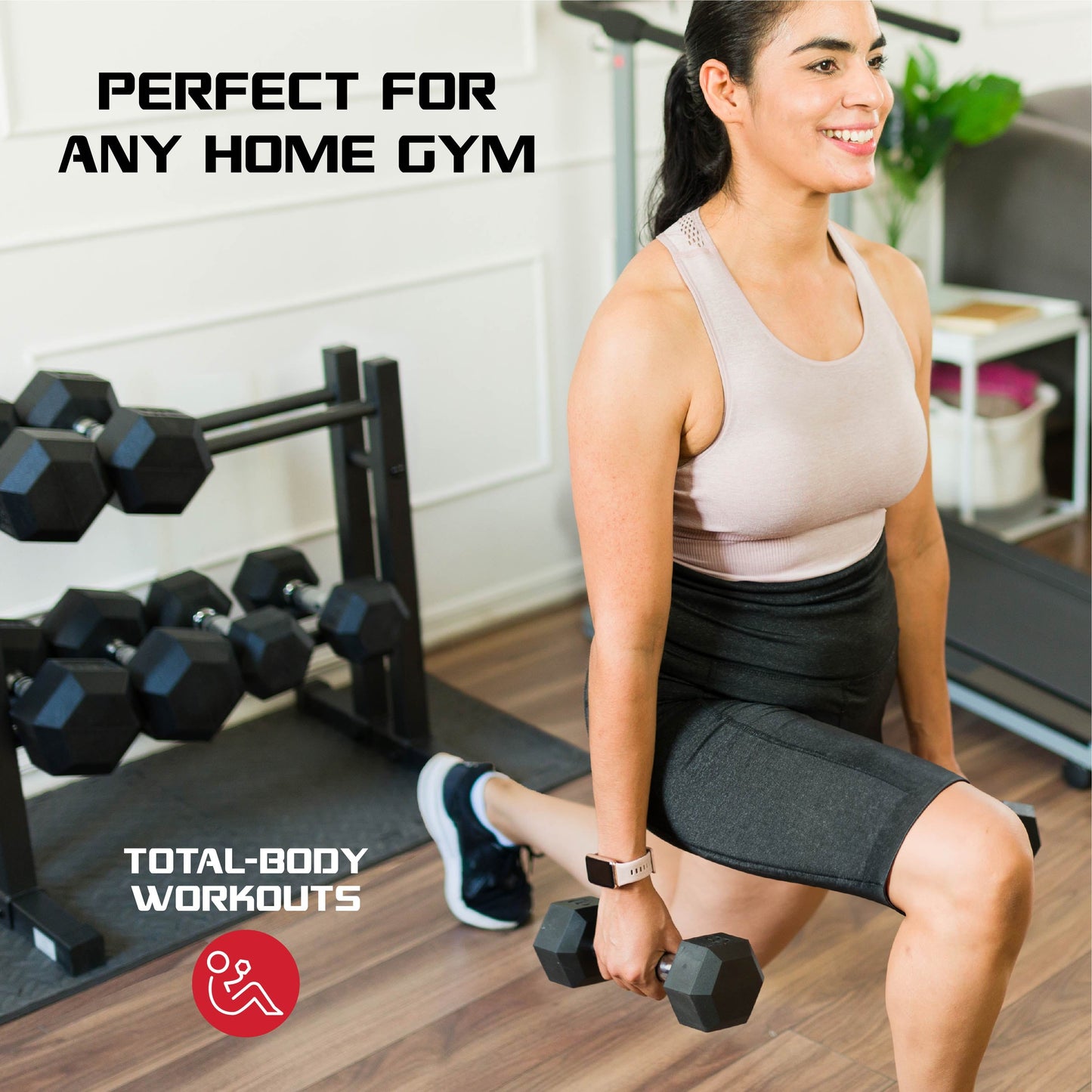 FitRx 15lbs Rubber Hex Dumbbell Set – Solid Steel Handles, Durable Rubber Coating, Anti-Roll Weights for Fitness, Pair