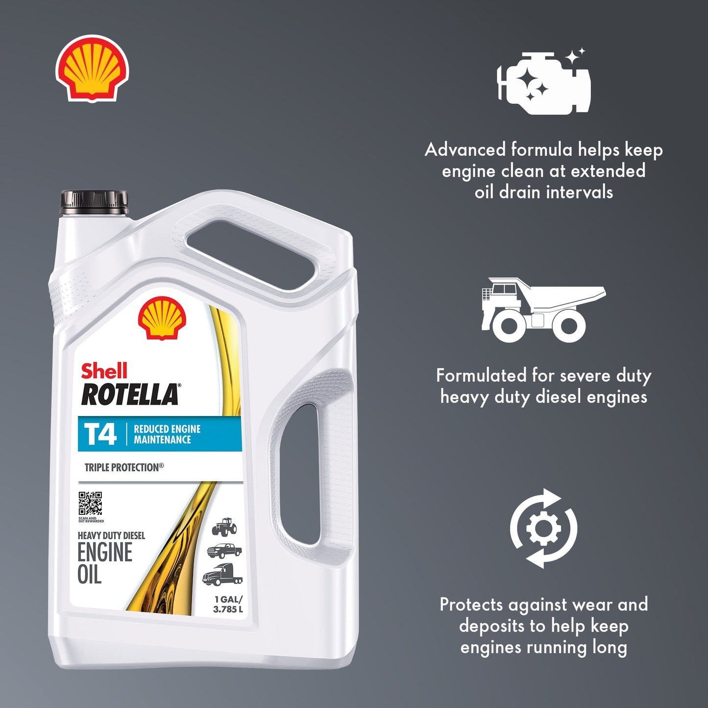 (3 pack) Shell Rotella T4 Triple Protection 15W-40 Diesel Engine Oil, 1 Gallon