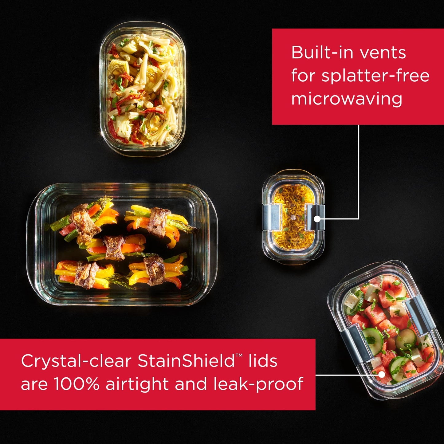 Rubbermaid Brilliance Glass Set of 4 Food Storage Containers with Latching Lids, 3.2 Cups