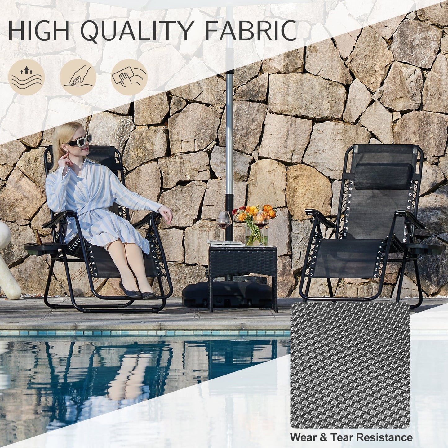 CONCETTA 2 Zero Gravity Lounge Chairs, Foldable Reclining Camping for Patio, Lawn, Beach, Black