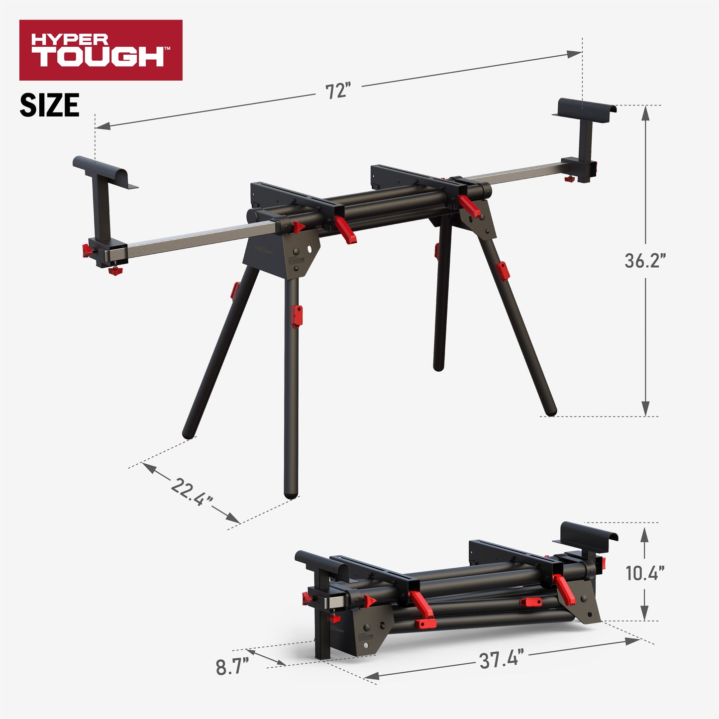 Hyper Tough Hyper Stack Heavy Duty 500-lb Miter Saw Stand, Supports 10' Boards