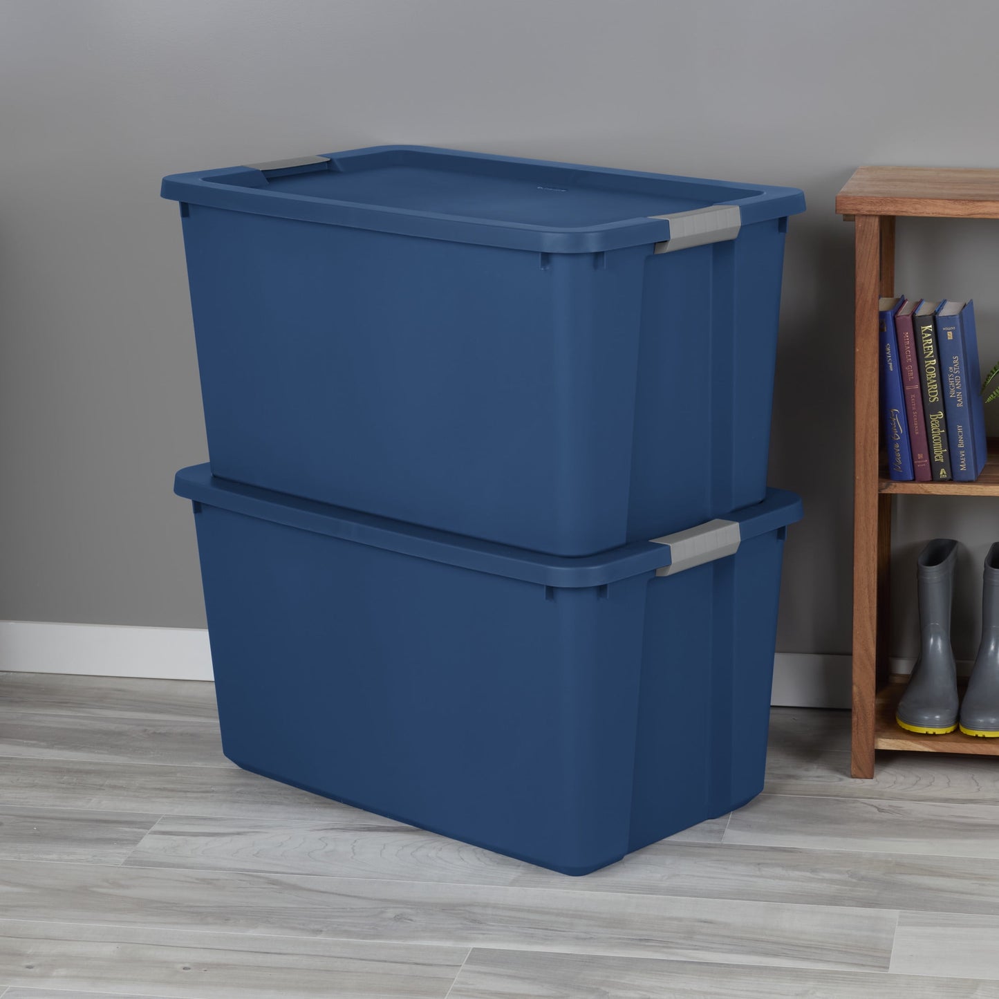 (2 pack) Sterilite 34 Gallon Extra-Large Storage Bin, Plastic Storage Container with Latch Lid, Blue