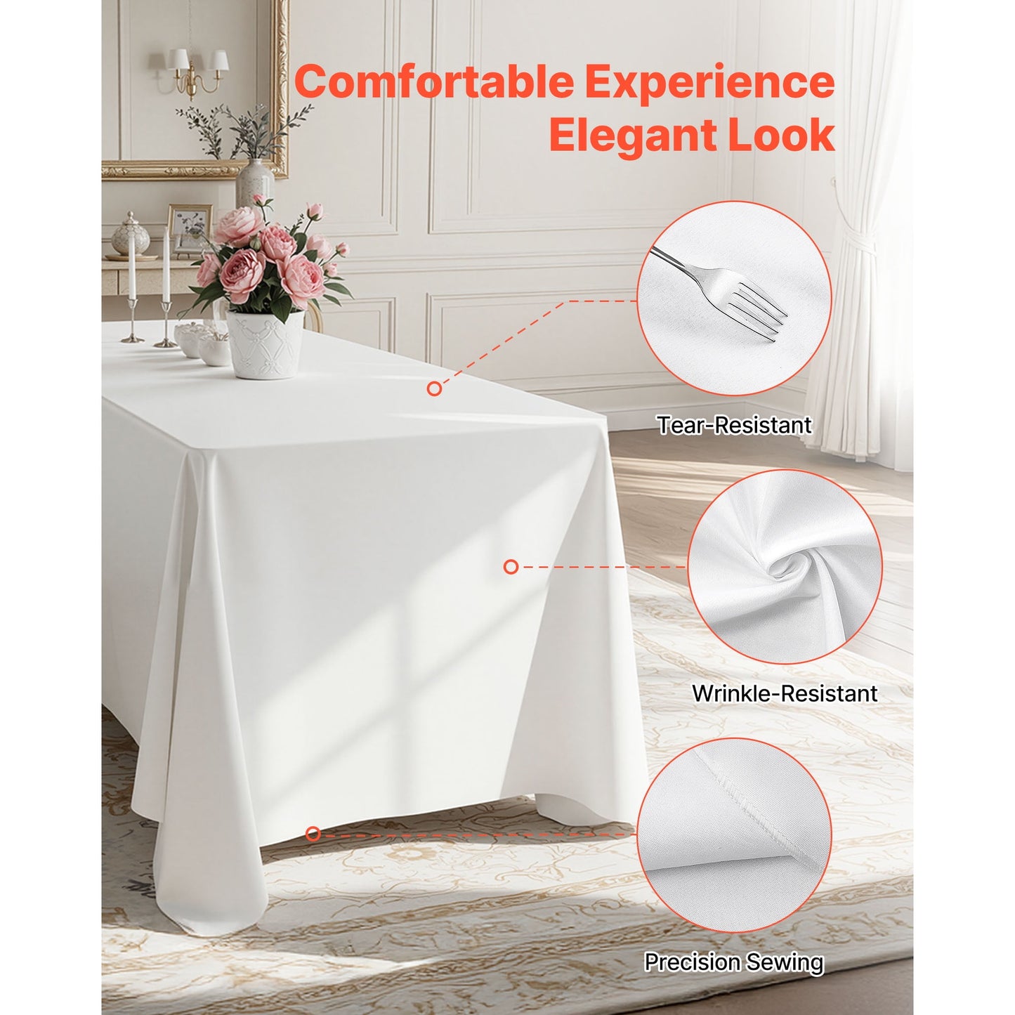 KFFKFF White Tablecloths for Rectangular Tables, 10-Pack, 60 x 102 Inches, Durable and Machine-Washable Polyester Fabric, Wrinkle-Resistant Table Covers for Events, Weddings, Parties, and Banquets
