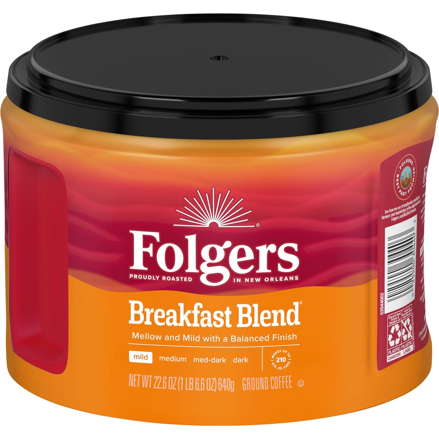 Folgers Breakfast Blend Ground Coffee, Mild Roast, 22.6 oz Canister