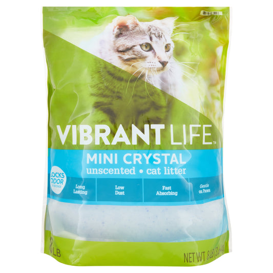 (4 pack) Vibrant Life Mini Crystal Cat Litter, Unscented, 8 lb Bag, 1 Count