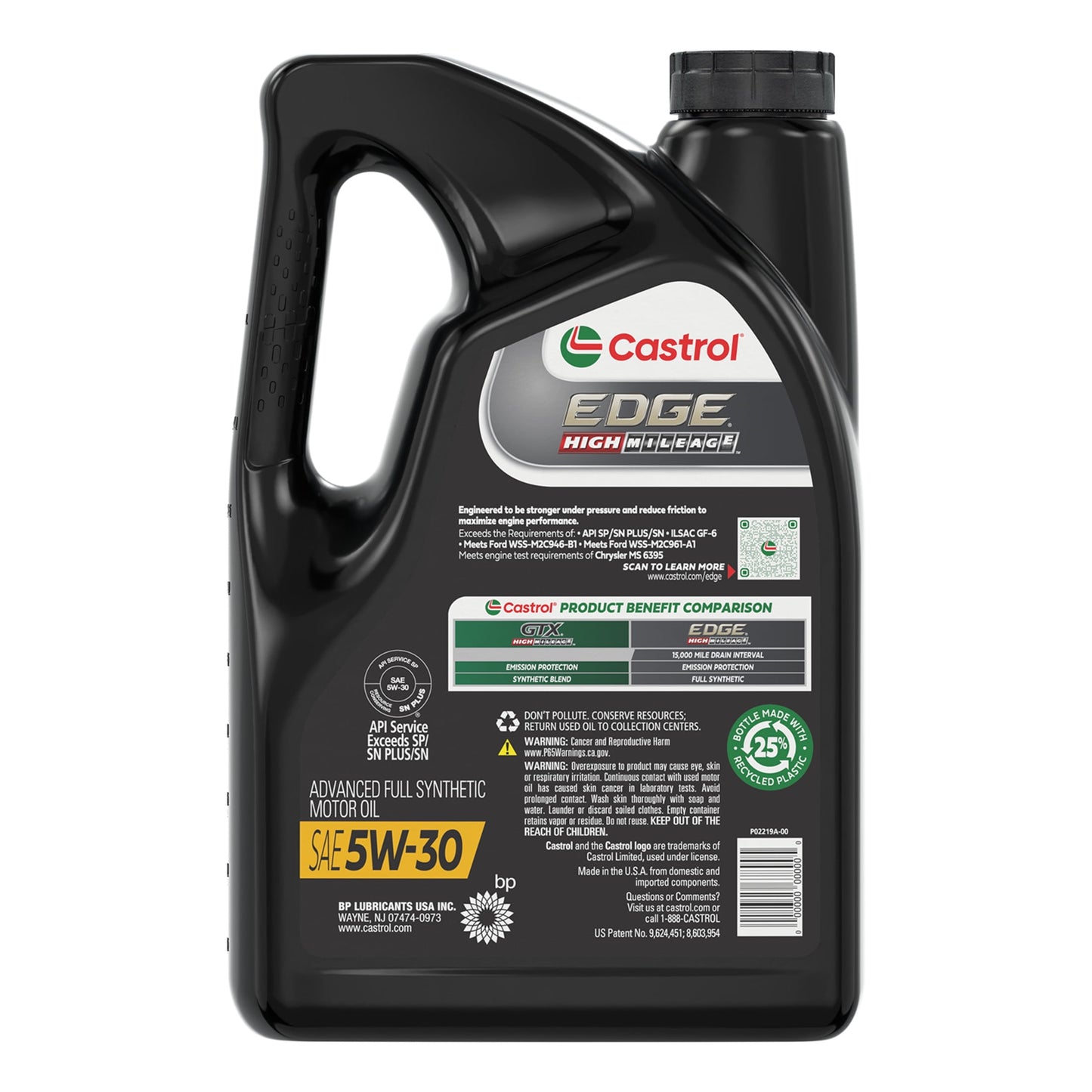 Castrol EDGE High Mileage 5W-30 Advanced Full Synthetic Motor Oil, 5 Quarts
