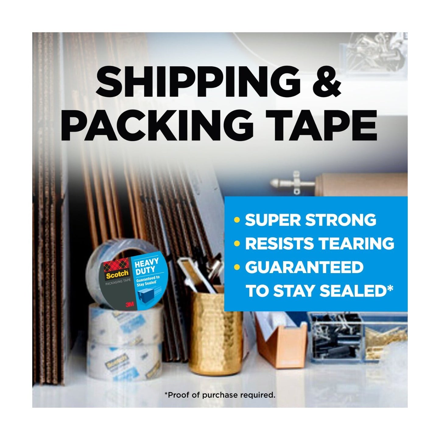 Scotch Heavy Duty Packaging Tape, 3" Core, Clear, 1.88" x 54.6 yds, 6 Rolls