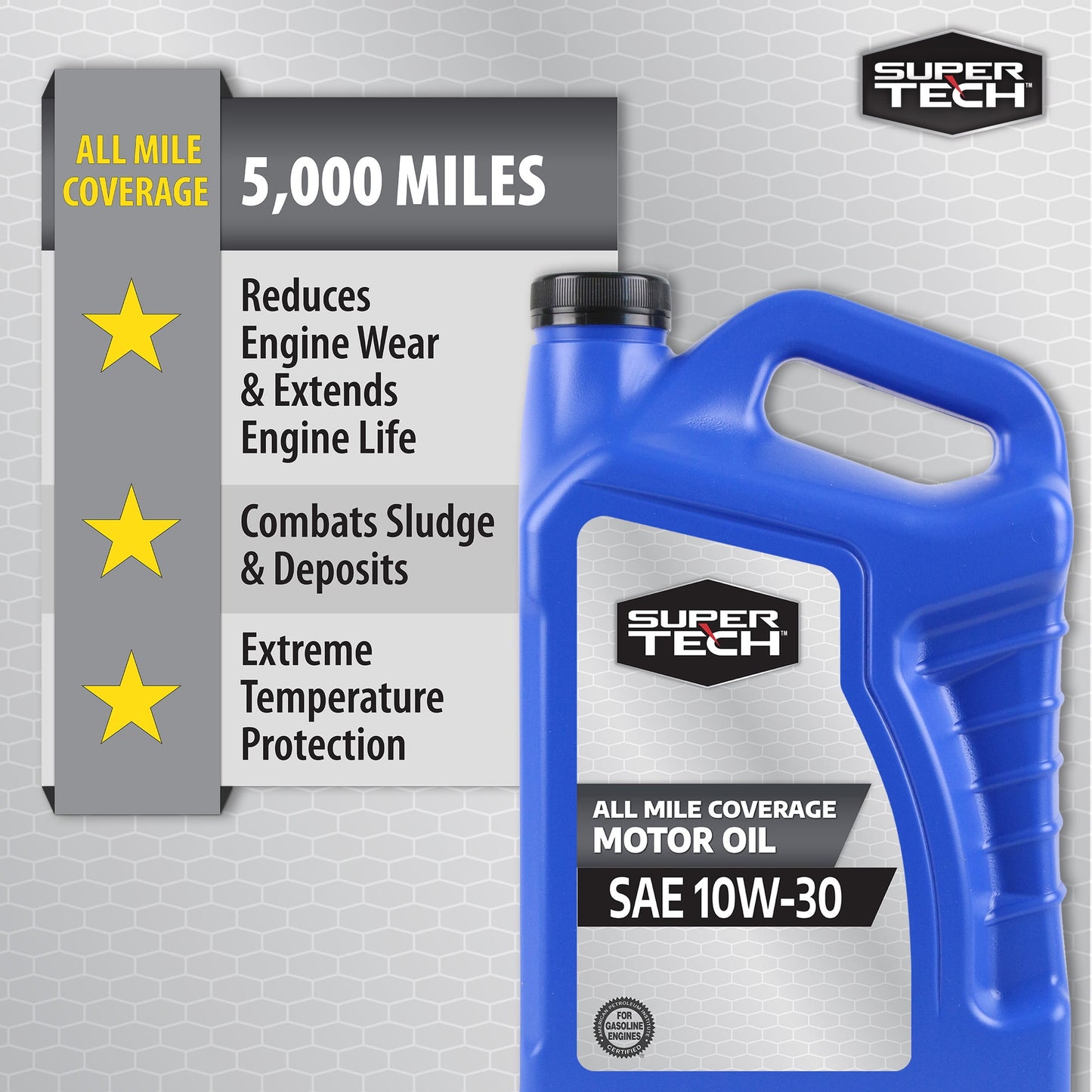(2 pack) Super Tech All Mileage Synthetic Blend Motor Oil SAE 10W-30, 5 Quarts
