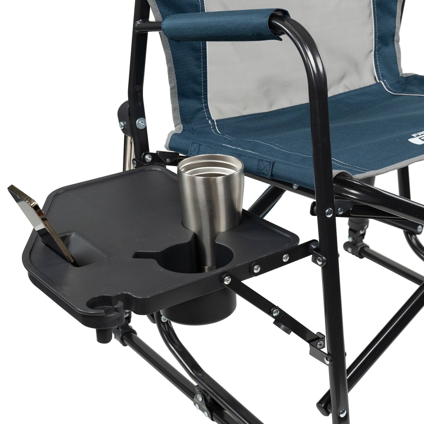 GCI Outdoor Freestyle Rocker with Side Table Foldable Rocking Camp Chair, Heathered Indigo
