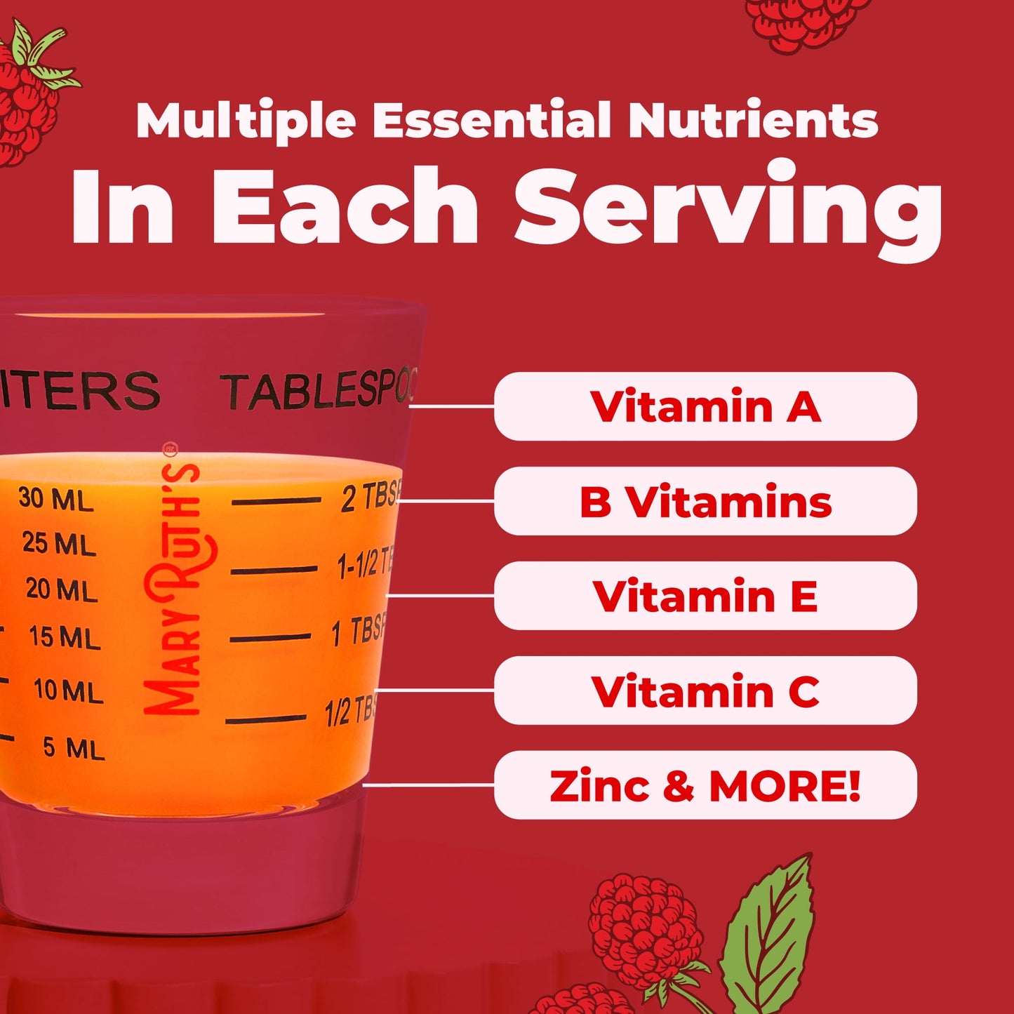 MaryRuth's Liquid Morning Multivitamin, Adults and Kids, General Health and Wellness, Immune Support, Overall Health, Vegan, Raspberry, 15.22 fl oz
