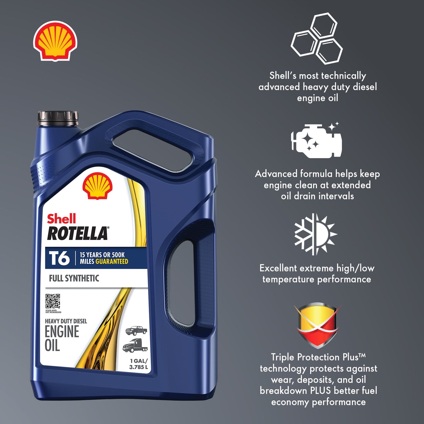 (3 pack) Shell Rotella T6 Full Synthetic 5W-40 Diesel Engine Oil, 1 Gallon