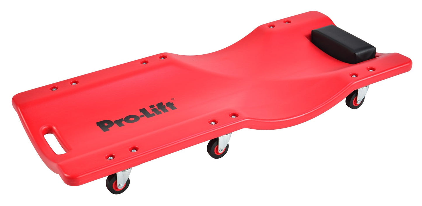 Pro-Lift C-6036 Mechanic Plastic Creeper 36 Inch - Blow Molded Ergonomic HDPE Body with Padded Headrest - 300 Lbs Capacity Red