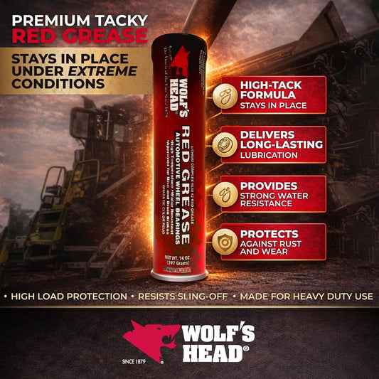 Wolf's Head Red Grease NLGI #2 (836-88301-91) 14 Oz Tube, Pack of 10