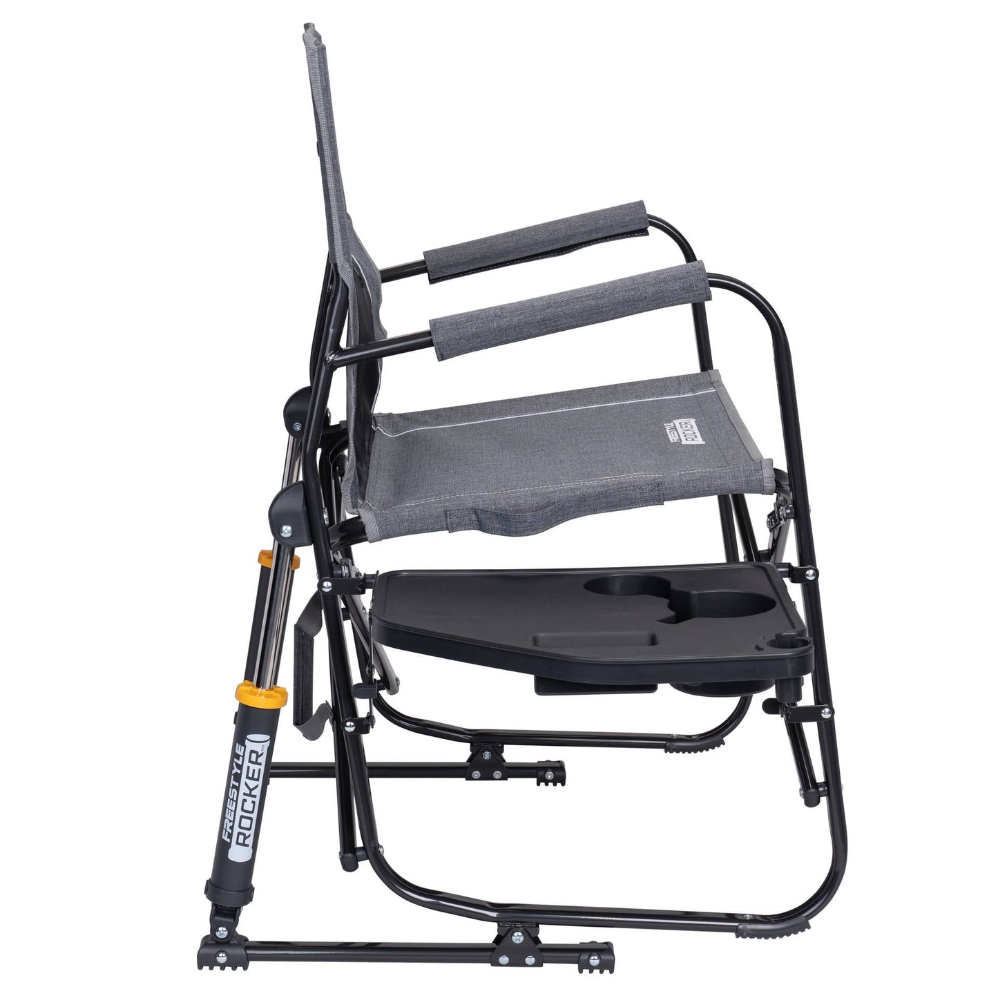 GCI Outdoor Freestyle Rocker with Side Table Foldable Rocking Camp Chair, Heathered Pewter