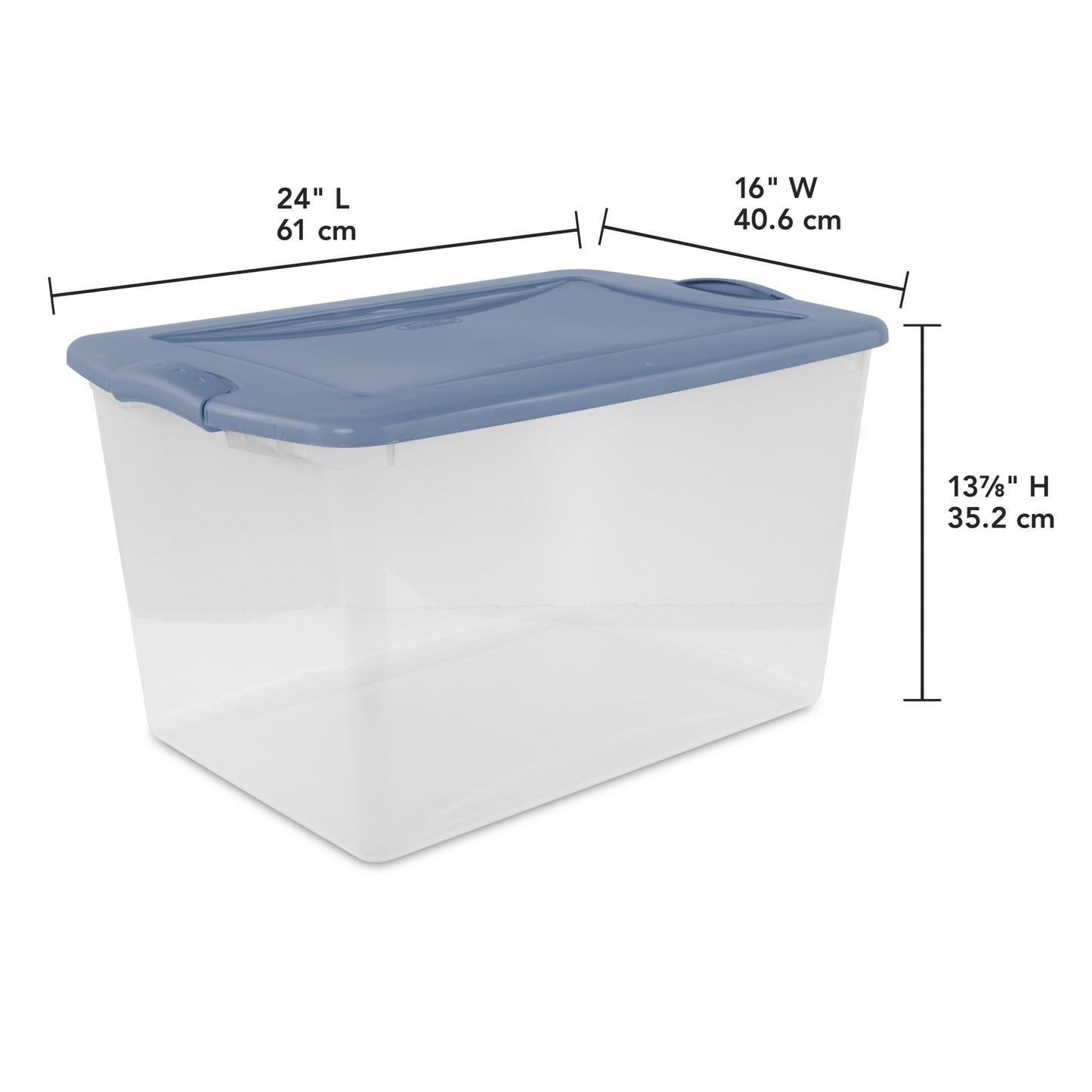 Sterilite Large Latching Storage Bin, 66 Quart Clear Plastic Storage Container with Latch Lid, Blue, 6 Pack