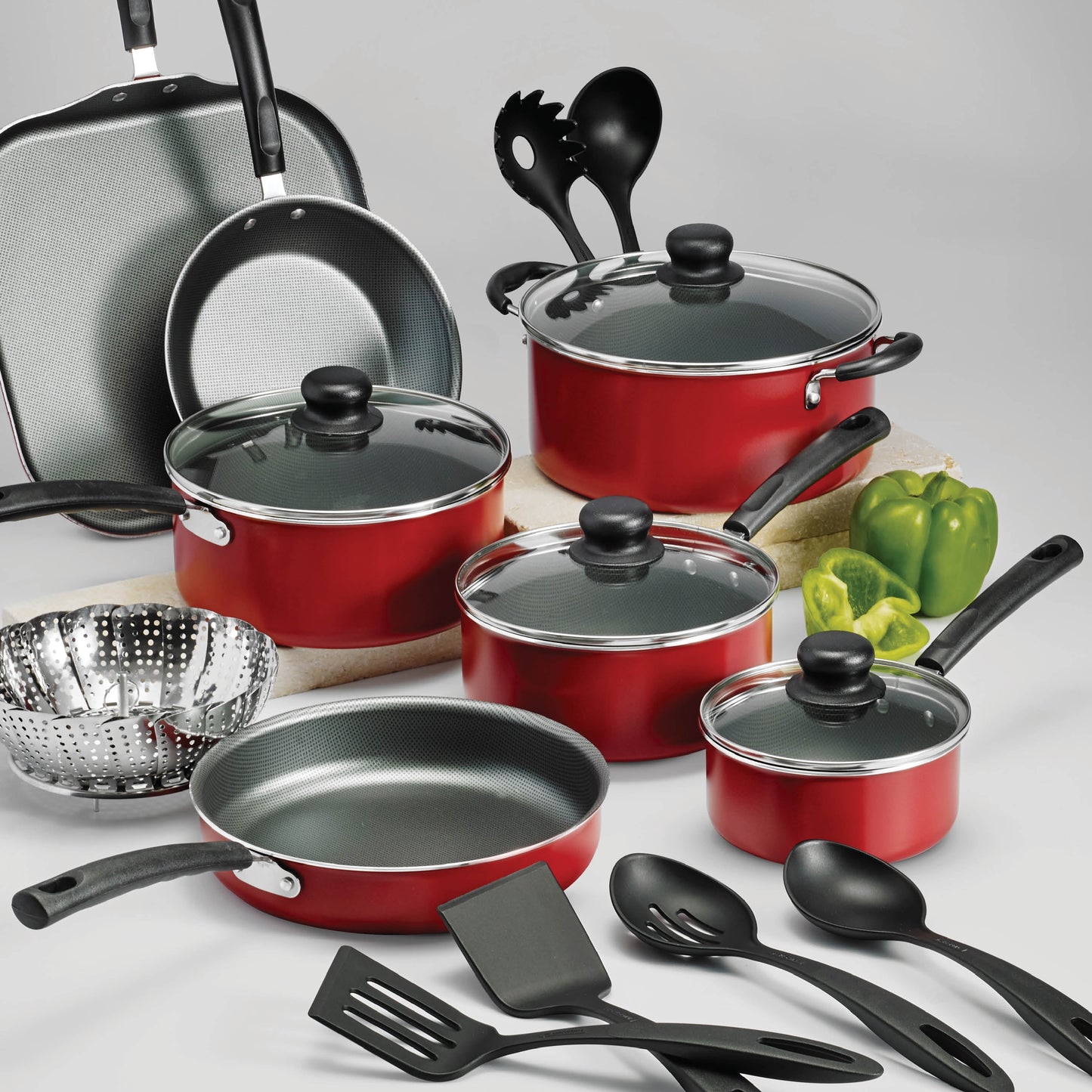 Tramontina Primaware 18 Piece Non-stick Cookware Set, Red