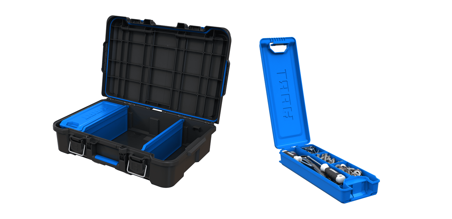 HART Stack System Tool Box with Small Blue Organizer & Dividers, Fits HART's Modular Storage System