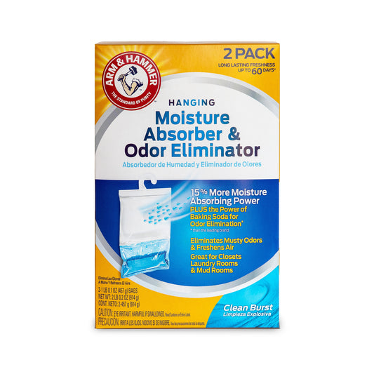 (2 pack) Arm & Hammer Moisture Absorber Hanging Bag - 16 oz, 2-pack, Clean Burst