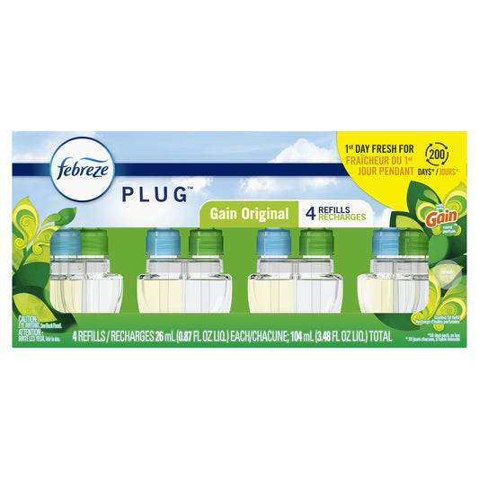 Febreze Plug In Air Freshener Scented Oil Refill Gain, 4 Count