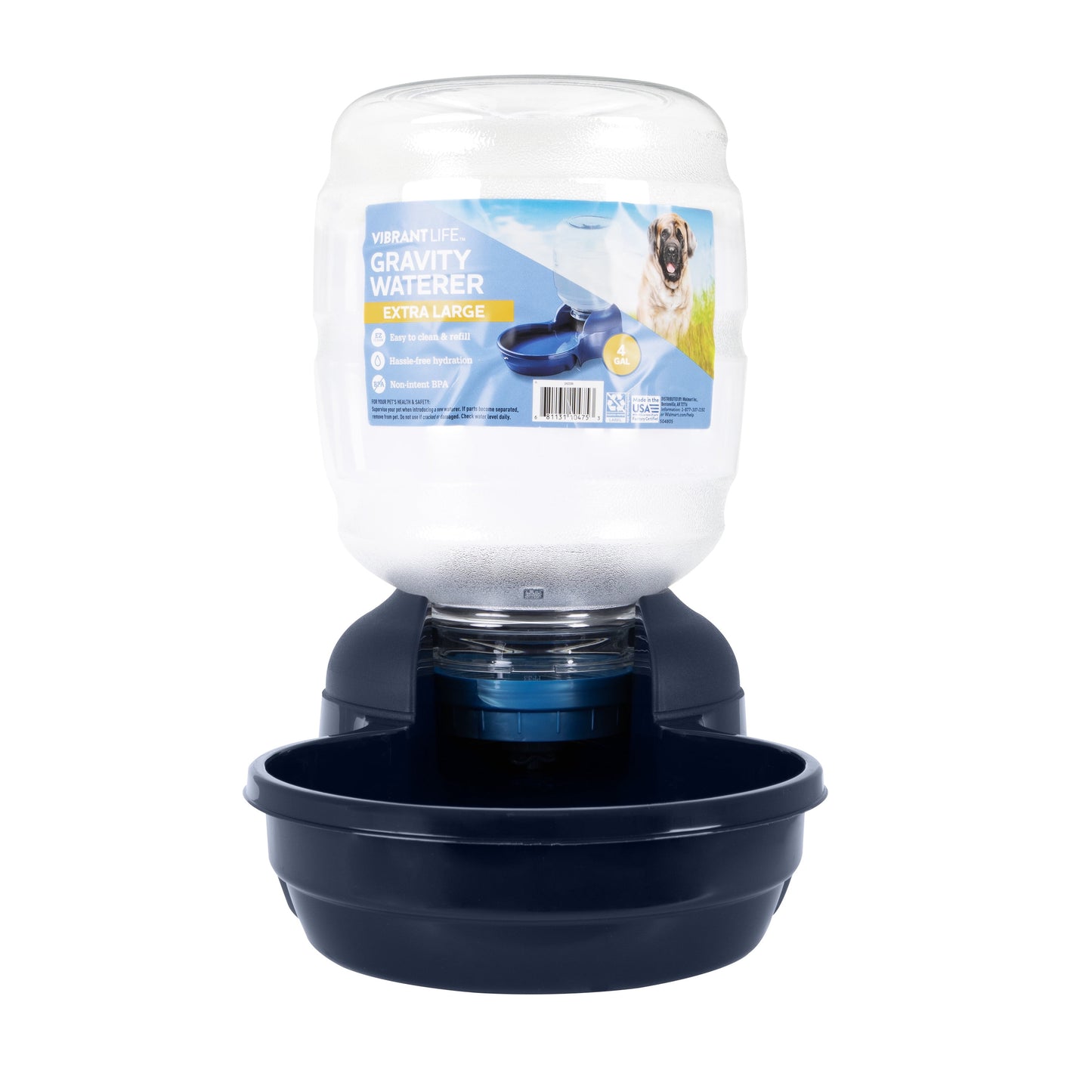 Vibrant Life 4 gal Gravity Waterer for Extra Large Pets, Navy