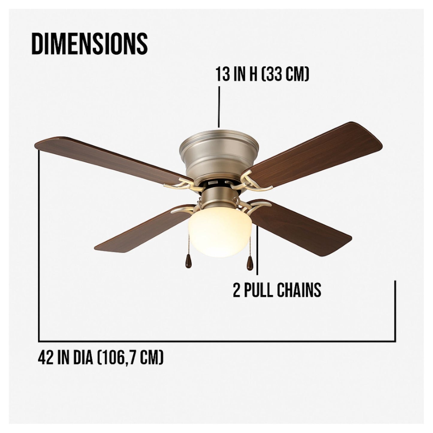 Mainstays 42" Hugger Indoor Ceiling Fan with Single Light, Satin Nickel, 4 Blades, LED Bulb